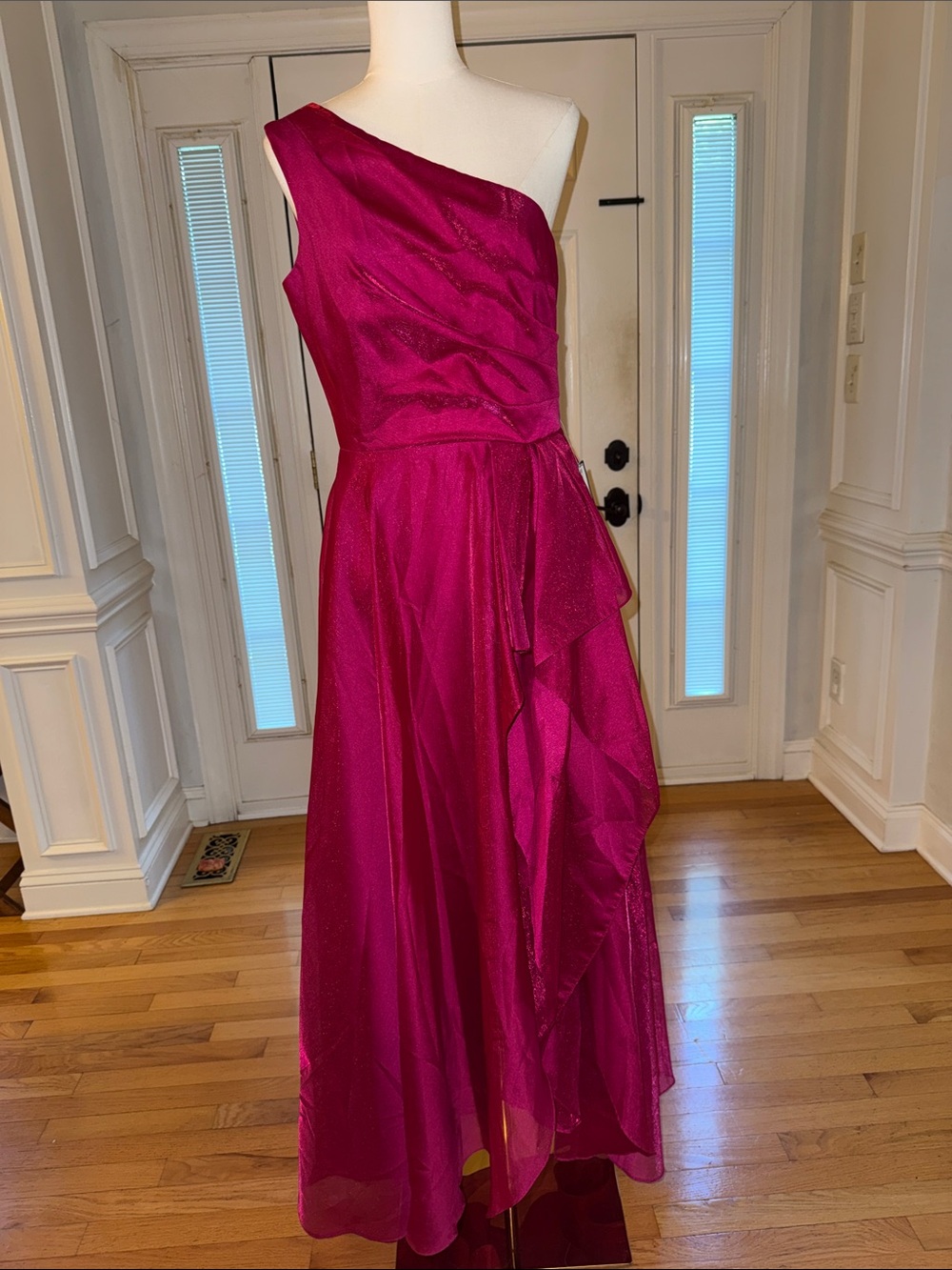 XSCAPEOne-Shoulder Magenta Evening Gown